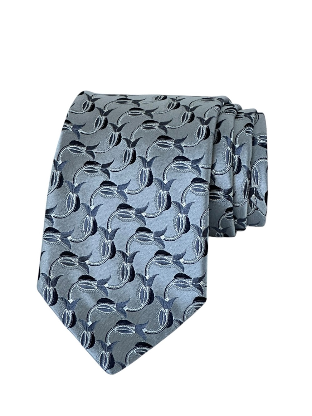 Ermenegildo Zegna Silver Blue Floral Silk Blend Tie